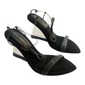 NWT:  Good American Smoky Clear Wedge Ankle Strap shoe Size 8.5
